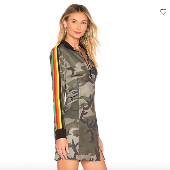 New REVOLVE Pam & Gela Camo/Camouflage Track Dress w/Racing Stripes Sz Small - Picture 2 of 7